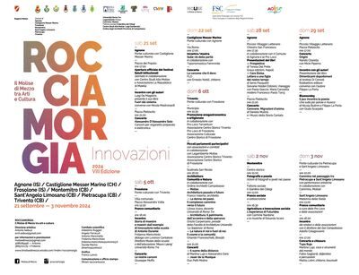 Giunta alla VIII edizione della manifestazione “Rocciamorgia” che dà valore al territorio In quattro fine settimana, da settembre a novembre, il festival coinvolgerà i comuni di Agnone (IS), Castiglione Messer Marino (CH), Frosolone (IS), Trivento (CB), Montemitro (CB), Pietracupa (CB) e Sant’Angelo Limosano (CB)